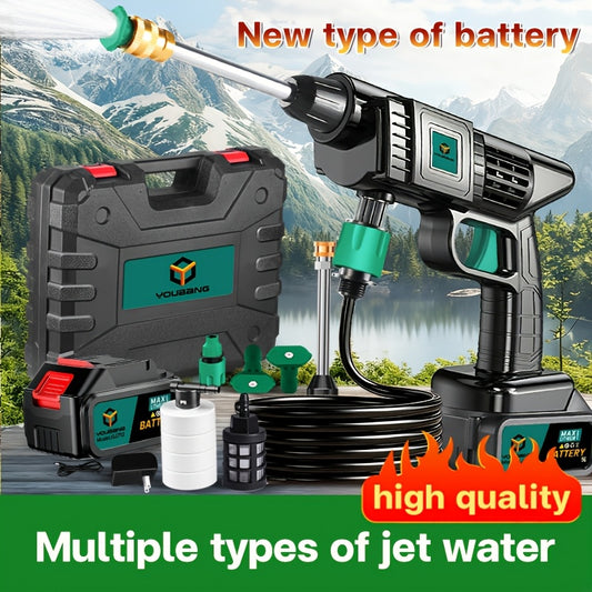 Wireless High-Pressure Washer Is Portable And Equipped with a Lithium Battery for Long-Lasting Use.